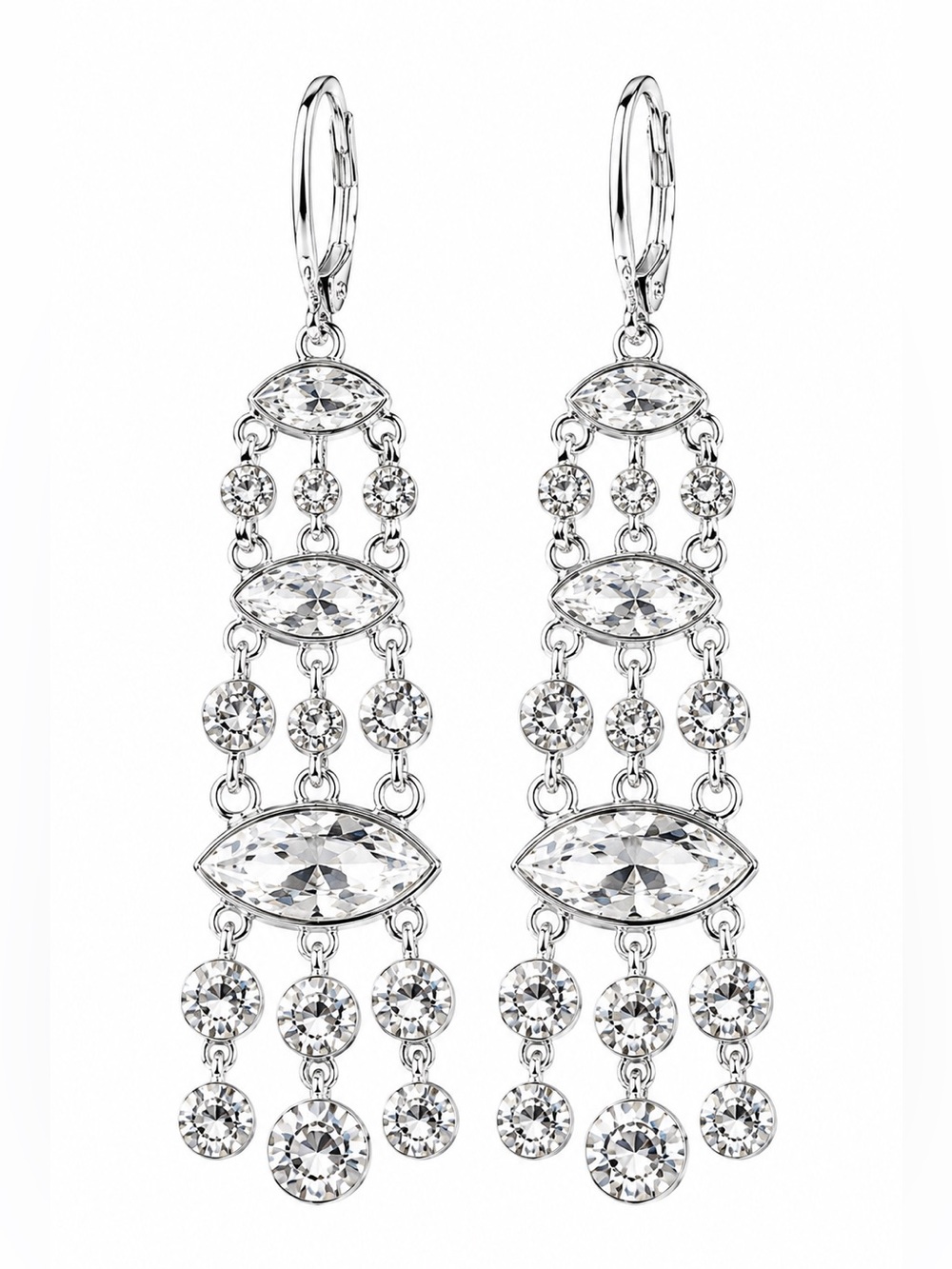 Givenchy Silver Tone Crystal Chandelier Drop Earrings Statement Dangle